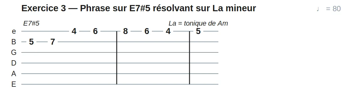 Exercice 3 — Phrase sur E7#5 résolvant sur La mineur